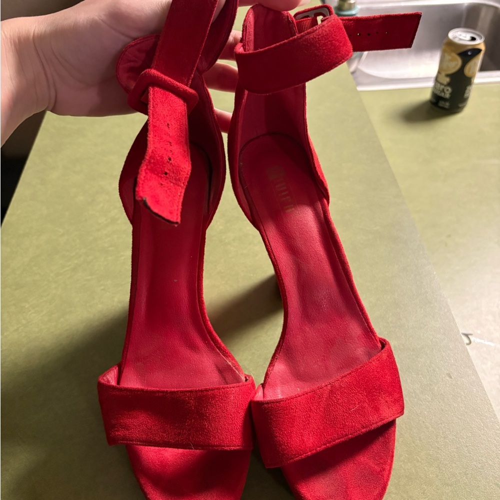 Red Suede Ankle-Strap Women’s Sandals